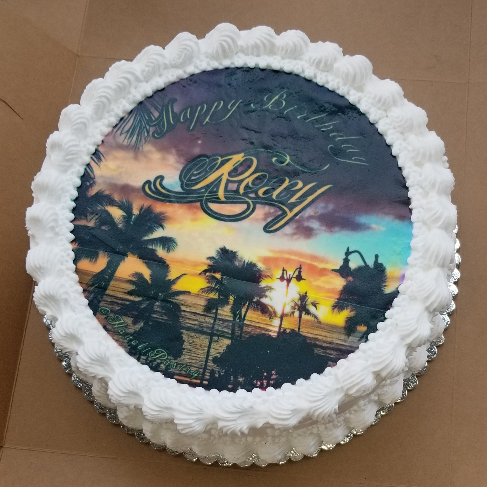 Birthday Cake with Edible Image of Sunset taken by the Chef